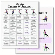 30-Day Chair Exercise Set Poster, Chair Yoga Guide, Full Body Exercise Guide, Chair Exercise Challenge, Summer Body Exercise, Chair Stretching, 2 Pieces, 8x10inch Frameless, 2D