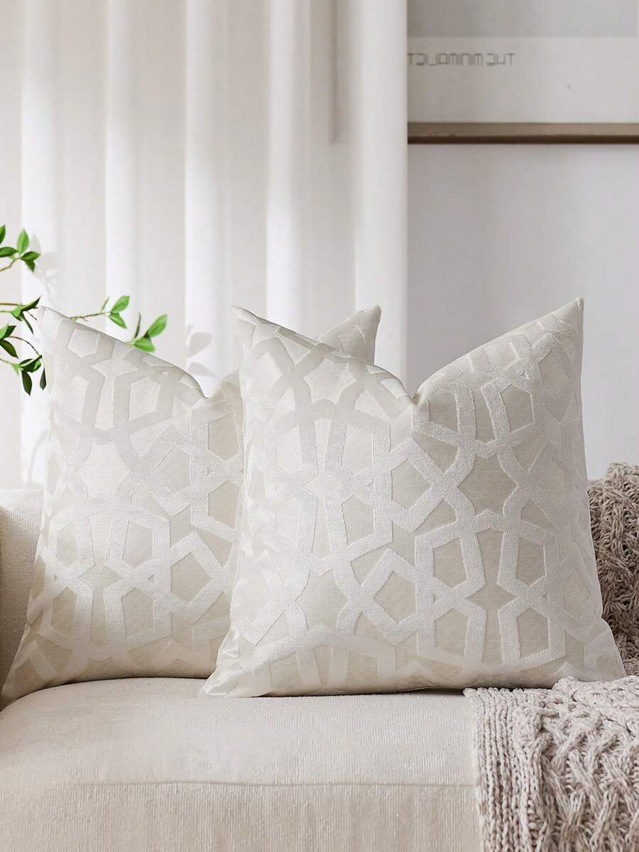 1 件几何图案枕套，象牙色（仅枕套，无枕芯），现代时尚提花天鹅绒面料，方形 3D 图案装饰靠垫套，适用于沙发、床、卧室、节日、派对装饰、房间装饰、秋冬装饰、礼物、装饰性抱枕套，四季皆宜