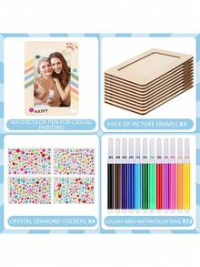 17 piezas Kit de manualidades de marco de fotos, kit de manualidades de marco de fotos de madera sin terminar, kit de pintura DIY que incluye marcos de fotos de madera sin terminar, bolígrafos de colores, pegatinas de diamantes de cristal, utilizado para decoración de marcos y proyectos de arte personalizados, marcos de escritorio verticales, pinturas sin terminar y marcos de fotos decorativos de madera, decoración del hogar, proyectos de arte personalizados, exhibiciones de fotos personalizadas y regalos de proyectos de arte, cumpleaños, graduación