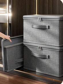 1pc Grey Cationic Soft Cover Storage Box For Clothes, Home Fabrics, Large Capacity Organizing Box, Wardrobe Layered Storage - Multicolor - View 4