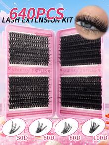 640 件单根睫毛，10D+20D+30D+40D/30D+40D+50D+60D/50D+60D+80D+100D DIY 睫毛簇 10-16 毫米 D 卷睫毛，带睫毛，适合在家自己佩戴、音乐节、日常外出 睫毛簇、睫毛簇、单根睫毛、睫毛、假睫毛 - D - 查看 3