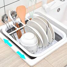 1pc Foldable Plastic Dish Drying Rack With Cutlery Holder, Space-Saving Dish Drainer Basket, Suitable For Home, RV, Camping - Great For Travel Trailers And Campers, Kitchen Essential - Grey - View 3