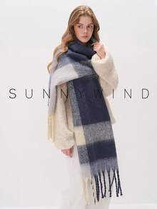 1pc Strip Pattern Women Scarf,Elegant Plaid Scarf, Autumn/Winter Wear Scarf Shawl For Dress - Blue - View 10