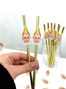 12pcs Customized Face Straws - Personalized Photo Straws For 50th 55th Birthday Party Decorations, Bachelorette Party Tableware Decor, Unique Fun Custom Birthday Gift - Multicolor - View 3