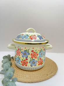 1 pièce Pot à couvercle double avec revêtement émaillé - Bocal à graisse résistant à la chaleur, récipient de stockage alimentaire portable, grand et durable pour le stockage du saindoux, du beurre, de la graisse, pour le stockage alimentaire extérieur, convient à la décoration de cuisine de style ferme - Idéal pour les condiments, les épices, les sauces - Outil de cuisine et de cuisson essentiel