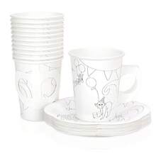 10pcs/20pcs/40pcs DIY Painted Tea Party Cups With Handles, DIY Painted Tea Cup Saucers, Party Set For Snacks, Desserts, Ice Cream, Suitable For Zoo, Wild Animal, Jungle Animal Themed Birthday Party Decorations And Craft Gifts - Multicolor - View 2