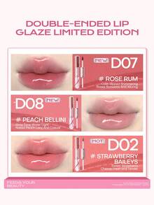 MISTINE Double Ended Lip Gloss 1.5g+1.5g Color Holding Lip Glaze Hydrating Lip Jelly Long Lasting Lipstick Lip Tint D06 Limited Edition