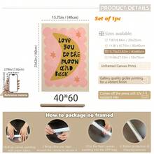 1/3 buc, Tablou de perete pe pânză, Decor de perete înrămat, Decor pentru camera copiilor, Te iubesc până la lună și înapoi, Decor de perete roz, verde, albastru, Cadou pentru bebeluși, Decor pentru creșă, Decor pentru preșcolari, Cadou de ziua de naștere, Decor de sărbători pentru copii