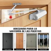 ¡Adiós a los golpes en las puertas! Cierrapuertas silencioso con resorte reforzado | Apto para puertas interiores de hasta 35 kg | Plantilla de instalación incluida - Plateado - Ver 3