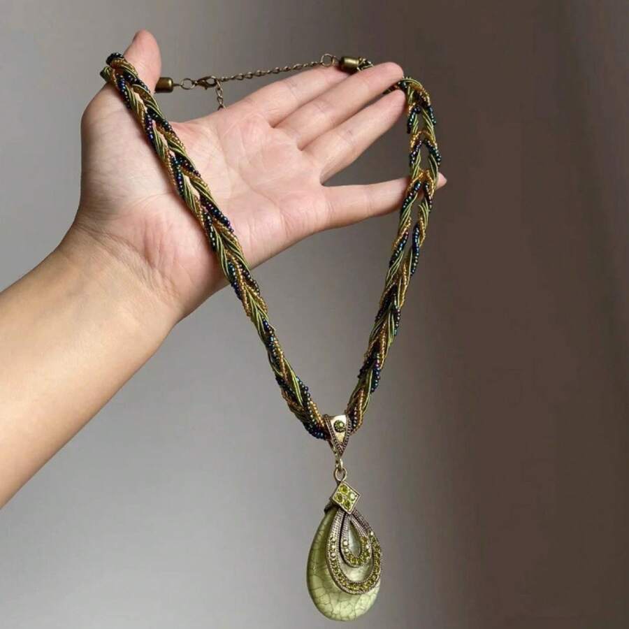 Bohemian  Green Wrapped Necklace Design Sense Water Pendant Choker Personality Fashion Neck Jewelry - Mặt dây chuyền hình ngôi sao tám cánh bằng vàng XL0265 - Xem 1