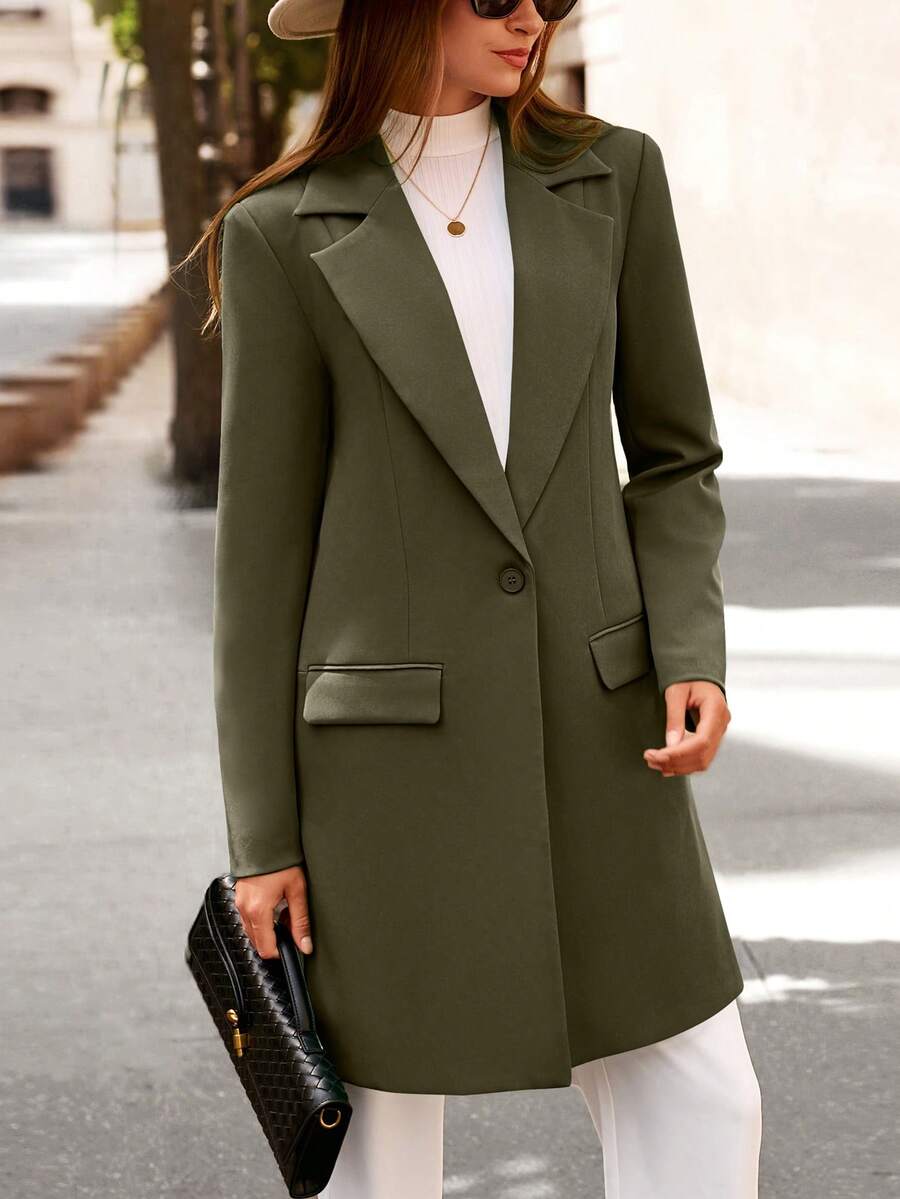 Women's Spring Fall Long Blazer Jackets Long Sleeve Lapel Pockets Loose Fit Work Casual Blazers Outerwear Western Outfits For Women - xanh quân đội - Xem 1