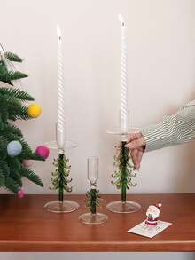 1pc Christmas Tree Glass Candle Holder, Creative Green Candle Stand For Christmas, High-Quality And Exquisite, Can Accommodate Candle Wax Residue, Suitable For Christmas Home Decor, Living Room, Entryway, Fireplace, Dining Table Decoration, Gift
