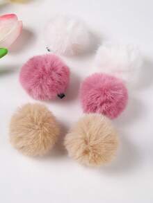 10个/套 女孩毛绒球发夹，休闲抓夹，可固定刘海和碎发，适合日常使用，秋冬季 - 彩色 - 查看 2