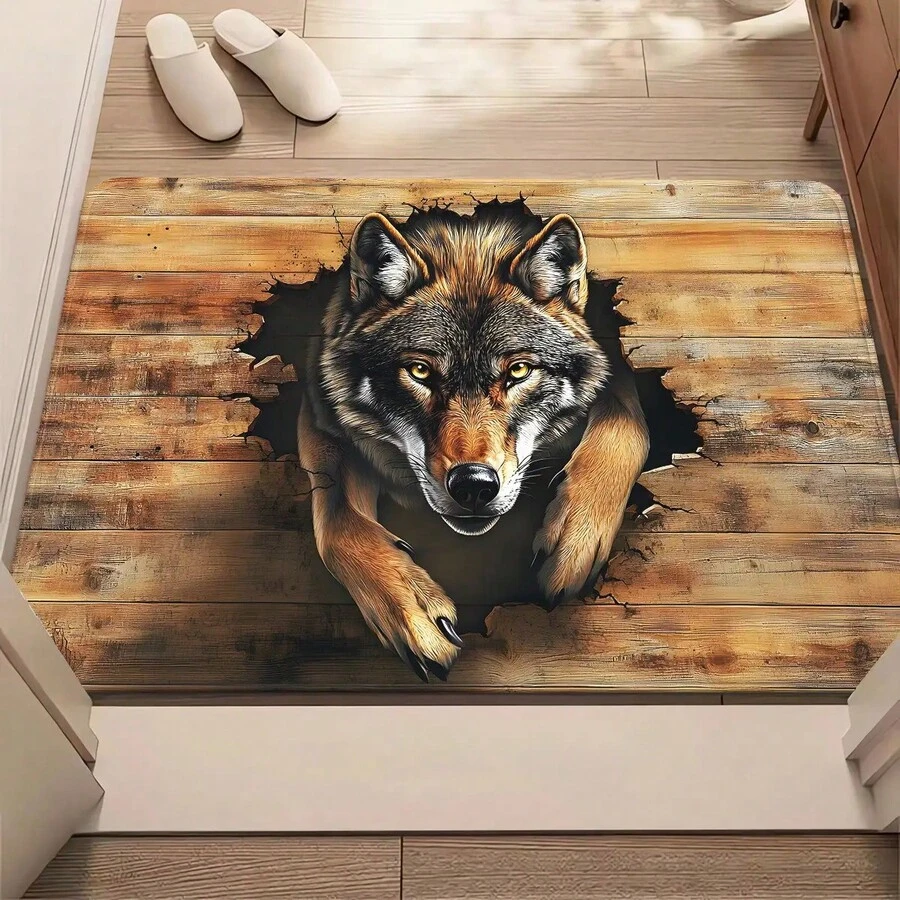 1 Piece Phantom Wolf Doormat, Non-Slip Bathroom, Ultra-Fine Fiber-Absorbent-Washable Polyester, Suitable Bedroom, Living Room Entrance - 彩色 - 查看 1