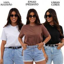 KIT 3 TSHIRTS BASIC PLAIN T-SHIRT FOR WOMEN 100% COTTON T-SHIRT T-SHIRTS - White/Brown/Black - View 2