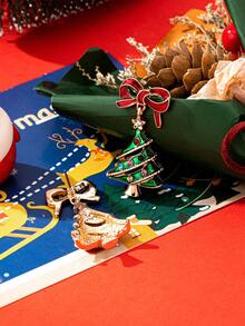 1 Pair Cute & Sweet Versatile New Christmas Bow & Christmas Tree Pendant Earrings, Christmas Jewelry For Women