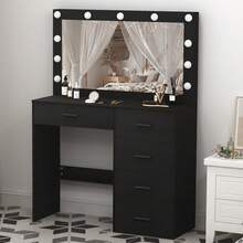 Black Modern Dressing Table Makeup Desk Set With 5Drawers &11 LED Mirror Vanity - White - View 4