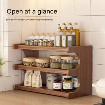 1pc Vintage Multi-Tier Kitchen Storage Rack, Solid Wood Material, New Chinese Style Multi-Purpose Shelving Unit, High-End Dining Table Organizer, Cup Holder, Living Room Storage And Display Rack