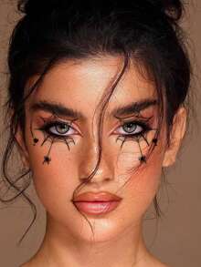 1 张万圣节眼影临时纹身贴纸眼线贴带蜘蛛网骷髅蝙蝠临时纹身贴纸脸部眼妆纹身贴纸适合女性女孩 - 彩色 - 查看 4