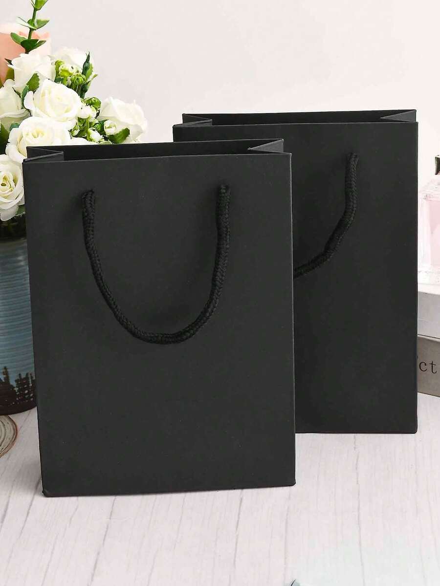 5/10 Stücke schwarze Geschenktüten mit Griffen, Kraftpapier-Einkaufstüten mit Griffen, Papiertüten für Partys, Einkäufe, Hochzeiten, Geburtstage, Abschlussgeschenke