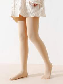 1 قطعة جوارب ضيقة بلون البشرة للبنات، سراويل ضيقة متعددة الاستخدامات للخريف والشتاء، مناسبة لزي المدرسة والارتداء اليومي - كاكي - مشاهدة 3
