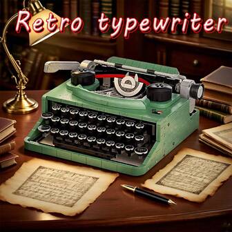 2079pcs Vintage Typewriter High Difficulty DIY Assembly Creative Model, Home Decor Desktop Ornament, Birthday/Back To School/Christmas Holiday Gift