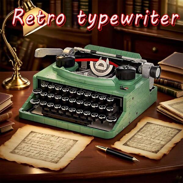 2079pcs Vintage Typewriter High Difficulty DIY Assembly Creative Model, Home Decor Desktop Ornament, Birthday/Back To School/Christmas Holiday Gift
