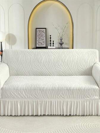 1枚 ストレッチソファカバー、モダンなポリエステル製葉柄フリルソファスリップカバー、防塵 滑り止め、1人掛け/2人掛け/3人掛け/4人掛けソファに対応、オールシーズン使用可能