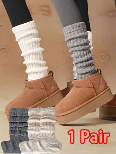 1 Pair Women's Knitted Leg Warmers, Ribbed Stirrup Socks For Autumn/Winter, Warm & Comfortable, 2025 New Stirrup Leg Warmers, Suitable For Women's Daily Wear At Home