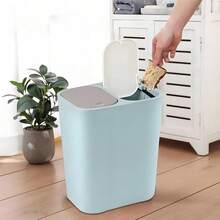 Trintion 12L Trash Bin Double Recycling Bin Rectangular Plastic Button Double Compartment Trash Recycling Suitable For Kitchen Office Home Living Room - Blue - View 5