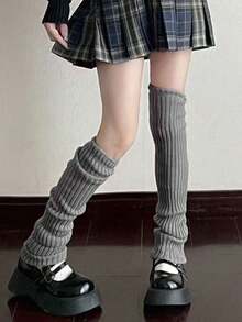1双女士宽松针织大象图案过膝/及膝长袜，学院风，保暖百搭，适合搭配各种休闲服饰 | JK学院风腿套，芭蕾舞腿套，秋冬季，舒适保暖 - 灰色 - 查看 10