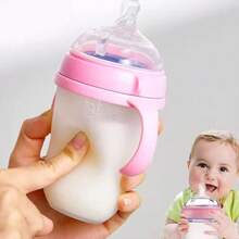 KUNT Biberón de silicona para bebé de 150ml/240ml con bola de gravedad y asa, anticólico, antideslizante, biberón para recién nacidos con asa para un agarre fácil - Multicolor - Ver 4