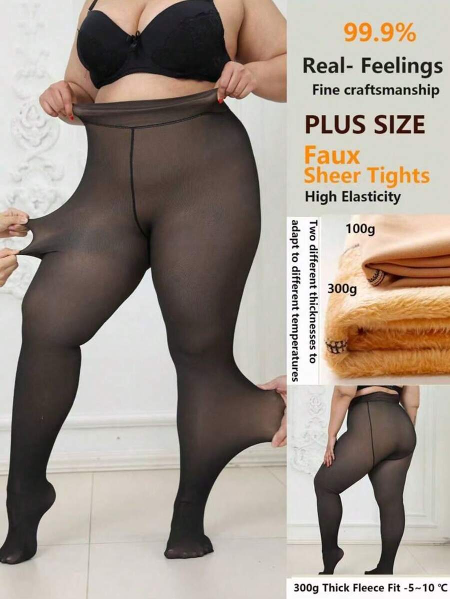 Colanți groși și căptușiți termic, mărime plus, 1 buc., colanți opaci, calzi, elastici, pentru femei, dresuri sexy la modă pentru femei, două opțiuni de grosime: 100 g pentru începutul toamnei, 300 g pentru iarnă, potriviți pentru -5~25 °C, excelenți pentru ținute de Crăciun și Halloween.