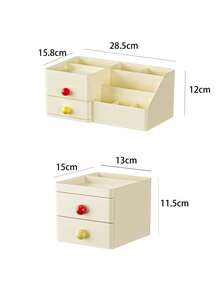 Minimalist Cute Dual-Layer Pen Holder Storage Box, Practical Cosmetic Organizer - Cream Yellow + Red Yellow - View 1