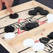 1pc Wooden Desktop Fast Paced Air Hockey & Slingshot Hockey Game, Family Party Table Game, Great For Christmas And Thanksgiving Gifts