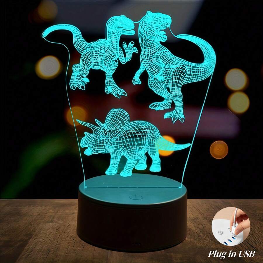 復古恐龍 3D 小夜燈，USB 供電，LED 環境燈，檯燈，床頭伴侶燈。適用於書房、臥室、客廳、遊戲室，聖誕節/新年/生日/節日禮物。
