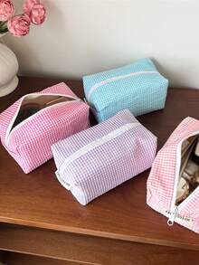 1pc Stripes Storage Bag Makeup Travel Bag Purse Organizer Toiletry Bag Handbag With Simple Style, Solid Color, Portable Makeup Bag For Outdoor Use, And Multiple Colors For You To Choose Fro