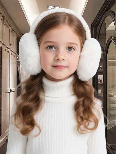 2件冬季毛绒保暖耳套可爱可折叠防风耳套防寒毛绒耳套防冻耳套