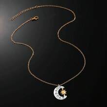 1pc Men's Fashion Minimalist Unique Design Cubic Zirconia Moon & Sun Pendant Necklace, Versatile Men Jewelry - Multicolor - View 8