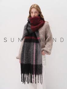 1 Stück Damen Lässiger Vielseitiger Warmer Polyester Karo Schal für Herbst/Winter - Schwarz - Übersicht 11