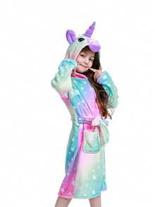 独角兽连帽浴袍，适合女孩、儿童和幼儿 - 温暖毛绒浴袍、幼儿浴袍、舒适睡衣、冬季家居服、生日和圣诞礼物 - 彩色 - 查看 5