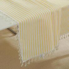Striped Tablecloth Rectangle Tablecloths Cotton Blend Table Cloth Washable Tabletop Decorative Fabric Table Cover For Kitchen Dinning (Yellow, 55 X 102 Inch) - Yellow102x55Rectangular - View 6