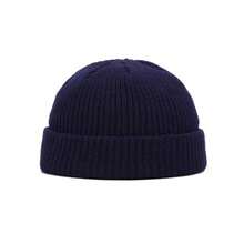 1PC Men Mini Short Fisherman Beanie Hat Winter Warm Knitted Ribbed Docker Skull Cap - Navy Blue - View 1