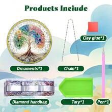 1 pezzo Albero della vita piatto 2D in diamante, opera d'arte acrilica con catena da appendere alla finestra, decorazione da tavolo fai-da-te per Natale, da esporre tutto l'anno, ideale per Ringraziamento, Festa della Mamma, Ognissanti, regalo a sorpresa