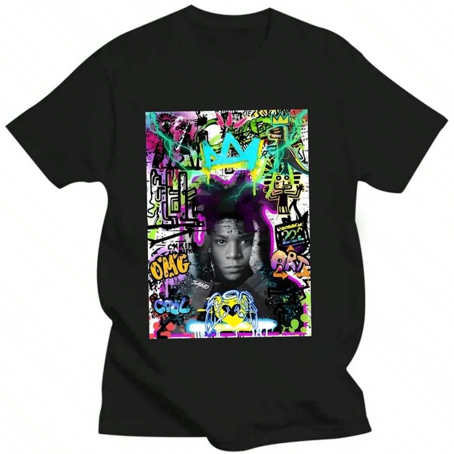 Basquiat Graffiti T-Shirt, Basquiat T-Shirt, Basquiat Art Shirt, Iconic Artist Shirt, Graffiti T-Shirt, Basquiat Fan Gift, Street Art Shirt - 黑色 - 查看 1