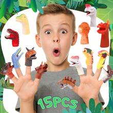 15 Pcs Dinosaur Head Finger Puppets, Realistic Dinosaur Toys, Animals Puppet Show Theater Props, Best Choice For Party Favors, Stocking Stuffers, Pinata Fillers And Goodie Bag Fillers - Multicolor - View 1