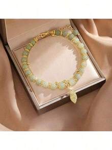 Tanabata Valentine's Day High-Class Sense Of Gift Bracelet Gold Branch Jade Leaf Light Luxury Niche Strings Upscale To Send Girlfriends