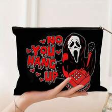 2 piezas, Bolsa de maquillaje con estampado de llamadas de la muerte rosa de Halloween y bolsa de cosméticos con cremallera y bolsa de artículos de tocador - Estilo gótico oscuro de la academia, bolsa de medicina reutilizable con tema de terror, bolsa de almacenamiento de bolígrafos, bolsa de viaje y maquillaje - Para la escuela, la decoración del hogar de verano, la bolsa de aperitivos de 9 "x 6" artículos de viaje, vacaciones, organizador de maquillaje, bolsa de viaje para mujeres