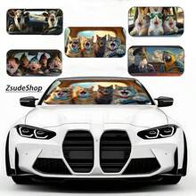1pc Funny Cartoon Pattern Car Sun Visor, Fashionable Design, Easy To Install, Interesting Car Accessory, Made Of Polyester Fiber, Blocks UV Rays, Suitable For Various Car Models, Provides Heat Insulation And Privacy Protection, Foldable For Easy Storage