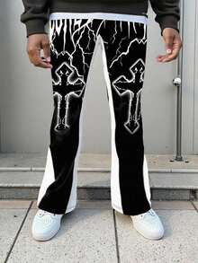 男士休闲拼布喇叭裤 - 彩色 - 查看 1